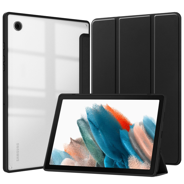 For Samsung Galaxy Tab A8 10.5 (2021) SM-X200/X205 Shockproof PU Cover with Transparent PC Back Soft TPU Pencil Slot Protection