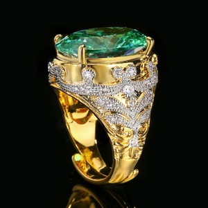 Vintage Elegant Jewelry Eco-friendly Copper Gold Plated Claws <b>Set</b> 13*18MM Green Precious Gemstone Adjustable <b>Ring</b> - Product Image 3
