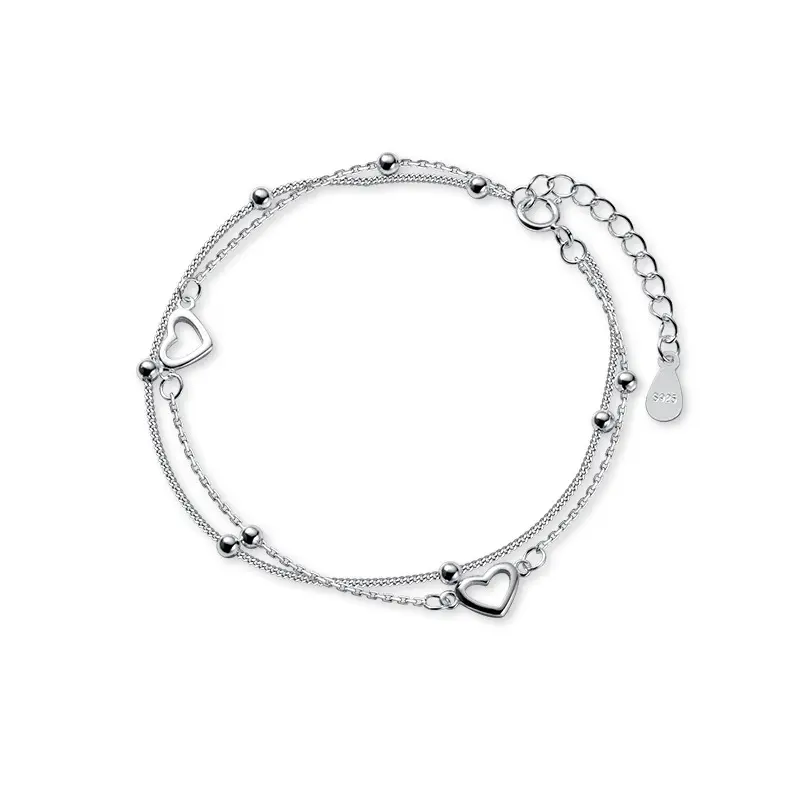 Version Bracelet Coeur Doux Double Conception Perles Rondes Creux Coeur Main Décoration Bijoux De Mode Bracelets