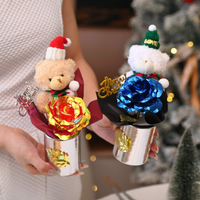 Bunga Buatan Tangan Berbentuk Beruang dari Katun, Buket Krim Puff, Boneka Lucu, Bunga Berlapis Emas, Natal