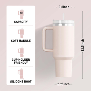 Vaso Térmico de Acero Inoxidable de 40 oz con Asa y Pajita para Regreso a Clases, Ecológico para Agua/Té Helado/Café - Product Image 3