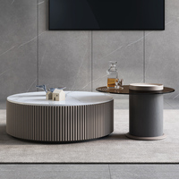 Ensemble de 2 tables basses rondes en verre avec plateau en marbre et tiroirs de rangement, meuble TV et table centrale pour salon – Vente chaude