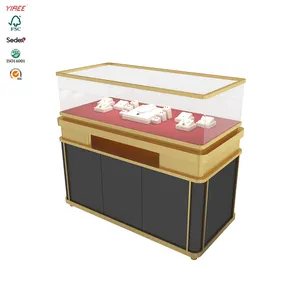 IG Mall-cajas de exhibición de joyería personalizadas, diseño LED de pintura en madera, vidrio y Oro Negro