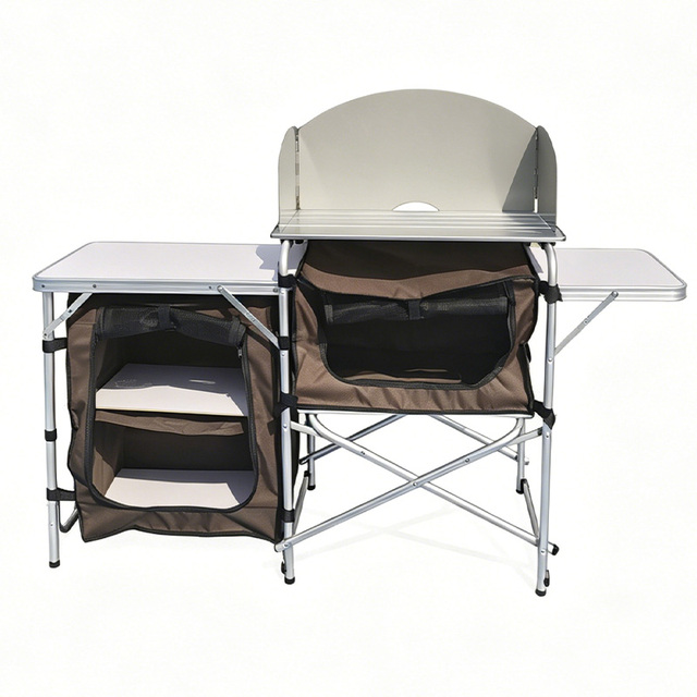Multifunction Mobile Kitchen Separate Storage Cabinet Oxford Cloth Aluminum Alloy Folding Cooking Table for Camping Outdoor Use