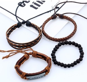 บุรุษสร้อยข้อมือหนังสีดำถักสร้อยข้อมือหนัง - Product Image 4