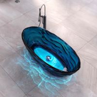 Baignoire autoportante ovale en résine transparente de luxe, surface solide, écologique, pour salle de bain intérieure avec drain