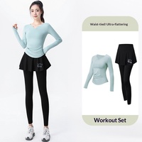 Setelan Olahraga Bulu Tangkis Wanita Bermotif Musim Panas Gugur Dingin Baru Lengan Panjang Ramping Stylish Rok Tenis Cepat Kering Bernapas