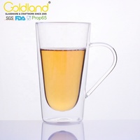 Mug à café éco-responsable en verre borosilicate double paroi fait main avec logo personnalisé, design sans pied, garde les boissons chaudes/froides