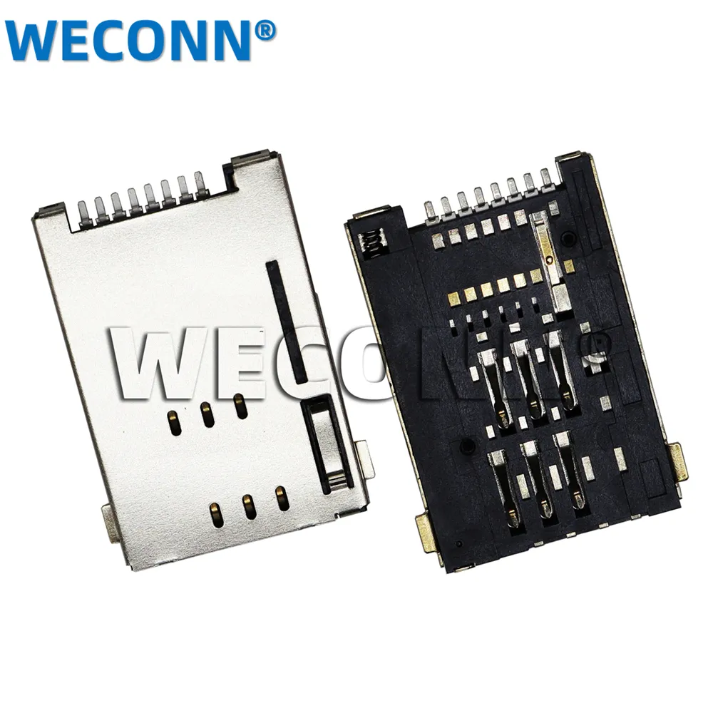 Professional Manufacturer 1.8H PUSH PUSH type 6 Pin NANO SIM card connector socket connector with detect card holder for SMT
