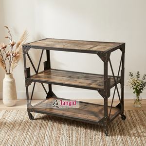 Estantes vintage de madera de acacia y metal con ruedas de hierro, estanterías de cocina de 3 niveles, estanterías multiusos para sala de estar, para casa de campo - Product Image 1