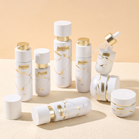 Ensemble d'emballages cosmétiques en verre, blanc avec feuille d'or, flacon pompe pour lotion, pot à crème, flacon compte-gouttes – Fournisseur d'usine