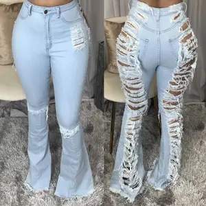 2021 kadın kot pantolon moda parlama trend çan alt sıkıntılı denim yırtık jean kadın