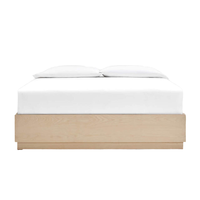 Lit double moderne en bois massif avec panneau à lattes, finition chêne, sans tête de lit, tailles King et Queen, pour chambre à coucher, hôtel, appartements, avec fonction de rangement