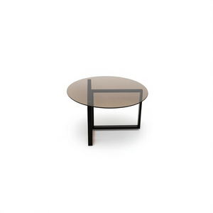 Tavolino da Caffè Moderno con Piano in Vetro Temperato e Struttura in Metallo Marrone Nero per Soggiorno - Product Image 1