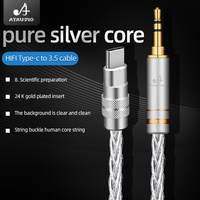 Kabel AUX HIFI Perak Murni USB Tipe C ke Jack 3.5 mm DAC Kabel Audio Tipe-C untuk Speaker Mobil Headphone