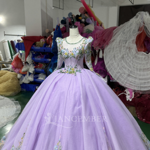 Vestido de Novia Morado Jancember XS250, Vestido de Novia con Flores, Vestido de Fiesta Lavanda, Vestido de Novia con Cuentas, Vestido para Boda en Jardín - Product Image 4