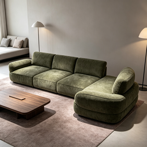 Sofá Moderno de Tres Plazas en Chenilla Verde con Brazos Enrollados y Respaldo Acolchado para Sala de Estar - Product Image 2