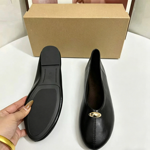 Zapatos Planos de Mujer <span class=keywords><strong>a</strong></span> la Moda, Negros, con Punta Redonda, Elegantes, con Decoración de Metal Dorado, Zapatos de Ballet, Suaves, Transpirables, para Uso Diario, Zapatos Planos Sin Cordones - Product Image 2