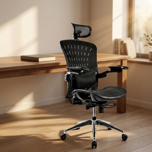 Black Mesh Office <b>Chair</b> with Adjustable Armrest and Headrest Ergonomic Swivel Design Contemporary Style Chrome Base - Product Image 2