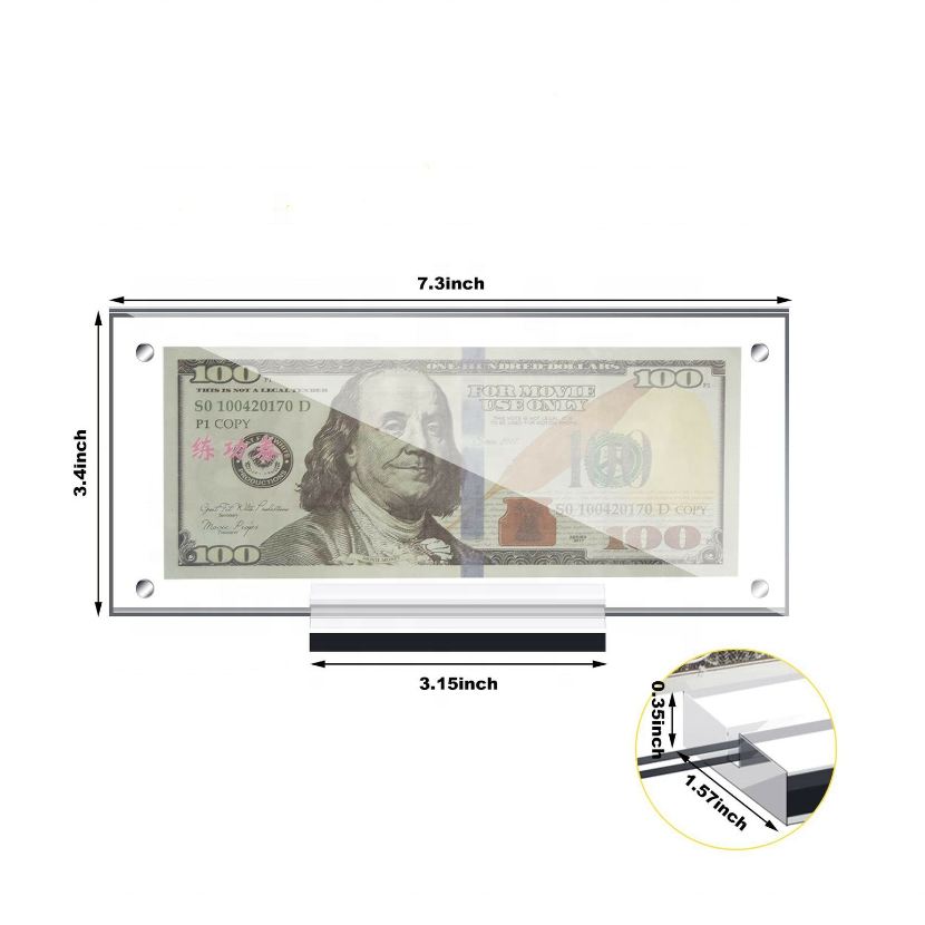 Cadre Acrylique Pour Billets - 19,5x9,5 Cm, Épaisseur 2 Cm, Présentoir Magnétique Transparent