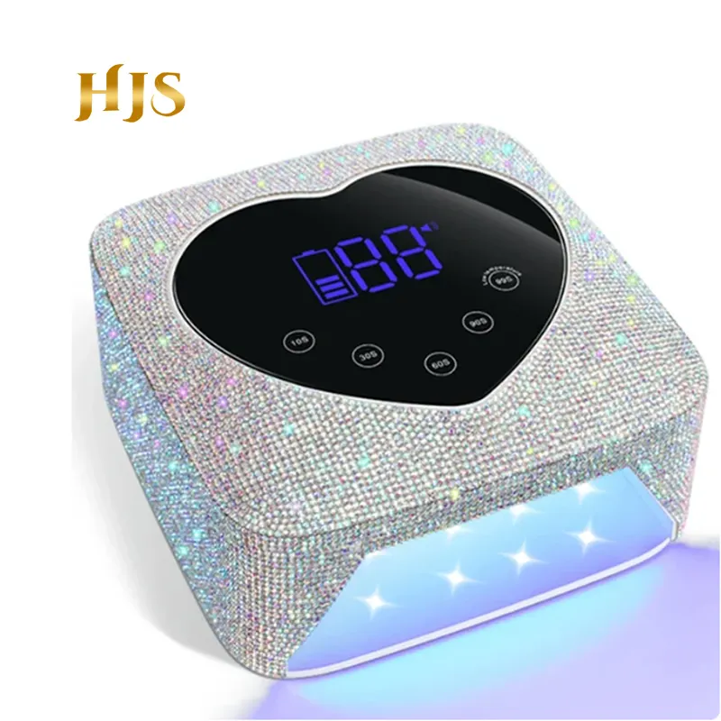 HJS Strass Nouveau Design 72W Lampe à Ongles UV Rechargeable Rose Sèche Diamant Bling Lampe à Ongles Led Uv sans Fil