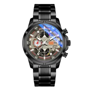 Alloy Case With Stainless Steel Band Japanese Quartz Male Sport Watch