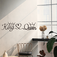 Autocollant mural anglais avec couronne et cœur King & Queen, autocollant romantique auto-adhésif pour tête de lit de chambre à coucher de couple YY596