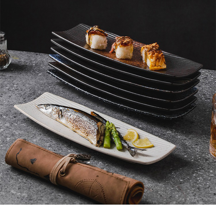 4-teiliges Sushi-Teller-Set Aus Keramik – Rechteckig, Mikrowellen- & Spülmaschinengeeignet