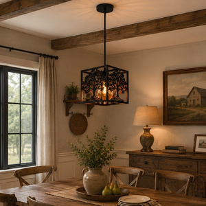 Nouvelle Tendance 2026 : Suspension Carrée en Métal Noir avec Silhouette d'Arbre Rustique Découpée, Idéale pour la Vente en Gros - Product Image 1