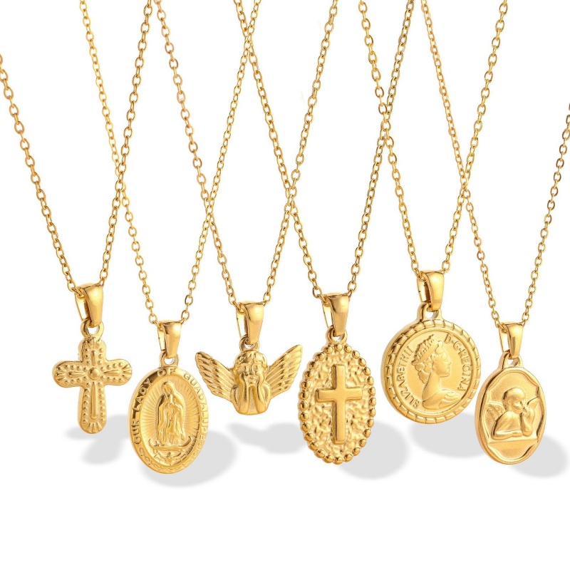 New Stainless Steel Angel Virgin Mary Pendant Necklace Simple Cross Women's Link Chain Necklace
