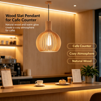 Petite suspension en bois naturel à lattes, globe en bois côtelé fait main, économe en énergie, pour salle à manger, îlot de cuisine, café