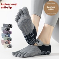 Chaussettes de yoga pour femmes, en coton peigné tricoté, à cinq doigts, color-block, absorbant la transpiration, antidérapantes, pour le sport en intérieur, été, professionnelles