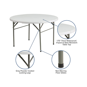 <span class=keywords><strong>Table</strong></span> ronde pliable en plastique blanc, <span class=keywords><strong>table</strong></span> de location commerciale portable pour mariage en plein air, fête - Product Image 2