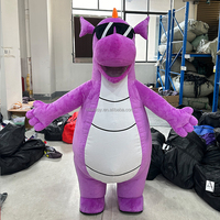 Funtoys personnalisé géant gonflable bleu Barney mascotte Costume dragon peluche Fursuit dinosaure avec lunettes drôle costume pour adulte