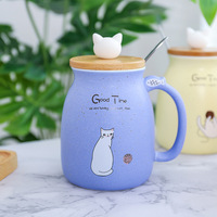 Tasse à café en céramique pour chat, motif de dessin animé mignon, avec couvercle et cuillère, lait, porcelaine unique, sublimation, 11 oz, logo personnalisé, lapin en argile, glace