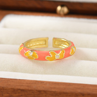 JS20 Vergulde vintage bloemen emaille ring Kleurrijke verstelbare open damesmode vingerringen