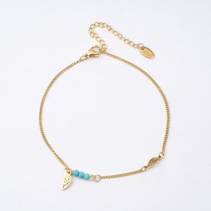 <span class=keywords><strong>Tobillera</strong></span> bohemia de ala de Ángel, joyería fina de acero inoxidable, chapado en oro de 18K, Turquesa - Product Image 4