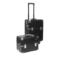 Valise à roulettes en aluminium de grande taille avec compartiments, grain de crocodile noir, verrouillable, pour cosmétiques, valise à maquillage roulante