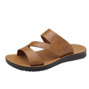 Men Genuine Leather <b>Slip</b>-On <b>Slides</b> Open Toe Rubber Outsole Anti <b>Slip</b> Casual Summer Sandals - Product Image 5