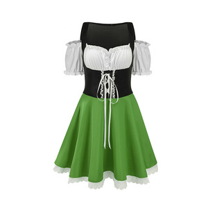 Women Beer Festival Costume <b>Plus</b> <b>Size</b> German Dirndl <b>Dress</b> Green <b>Red</b> Off Shoulder Lace Trim Skirt - Product Image 3