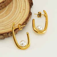 Boucles d'oreilles chic européennes et américaines en perles pour femmes, style français, tendance, en acier inoxydable 18K, ZYG940