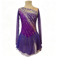 Robe de patinage artistique à col haut et dos ouvert, manches longues, en maille ornée de strass, pour enfants et adultes, pour compétitions et spectacles sur glace