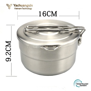 Casserole de camping en acier inoxydable avec couvercle, finition brossée, design minimaliste pour une utilisation en extérieur, compatible avec les cuisinières à gaz et à induction - Product Image 2