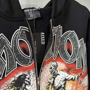 Felpe <span class=keywords><strong>con</strong></span> Cappuccio Hot Diamond Mixed Emotion per Uomo, Stampa Grafica di Teschi Neri, <span class=keywords><strong>Felpa</strong></span> <span class=keywords><strong>con</strong></span> Zip Streetwear di Marca Designer - Product Image 3