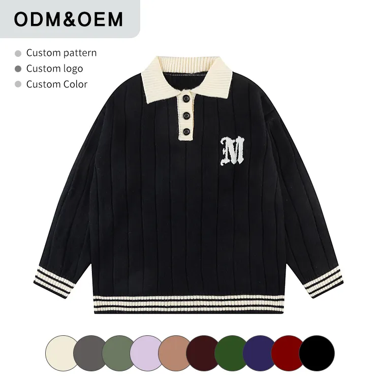 Men's Youth Custom Knitwear Polo Collar Spring And Autumn Long Sleeve Knitted Sweater Jacquard Letter Polo Neck Sweater Fro Men