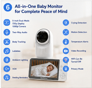 Baby Monitor 5 Pollici Dual Mode 1080P WiFi con Modalità Privacy Spegnibile, Modalità VOX, Avvisi di Temperatura, Telecamera e Audio - Product Image 6