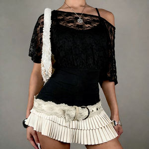 Blusa de Moda para Mujer, de Encaje, con Estampado Digital, Transpirable, de Dos Piezas, de Media Manga, Estilo Dulce y Casual para Verano - Product Image 5