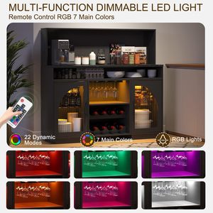 Armoire à bar SENYU avec porte en verre cintrée, porte-bouteilles et étagères réglables, éclairage LED à intensité variable - Product Image 4