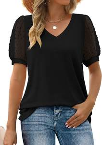 Grande taille 1XL-5XL femmes couleur blocage Sequin T-shirt été lanterne manches col en V haut décontracté - Product Image 6