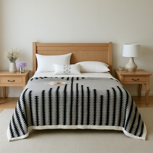 Grey Black Stripe Sherpa Throw <b>Blanket</b> 200x230cm Soft Fluffy <b>Warm</b> Sofa Bed Throw, 3 Sizes Available Poland Stock - Product Image 1